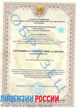 Образец сертификата соответствия аудитора №ST.RU.EXP.00006174-3 Сестрорецк Сертификат ISO 22000